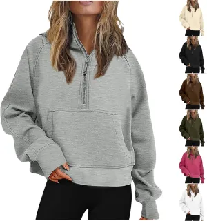 SMIDOW Sweatshirts for Women Half Zip Up Scuba Hoodies with Pockets Croped Y2K Hoodies Fleece Sweatshirts Pullover Tops