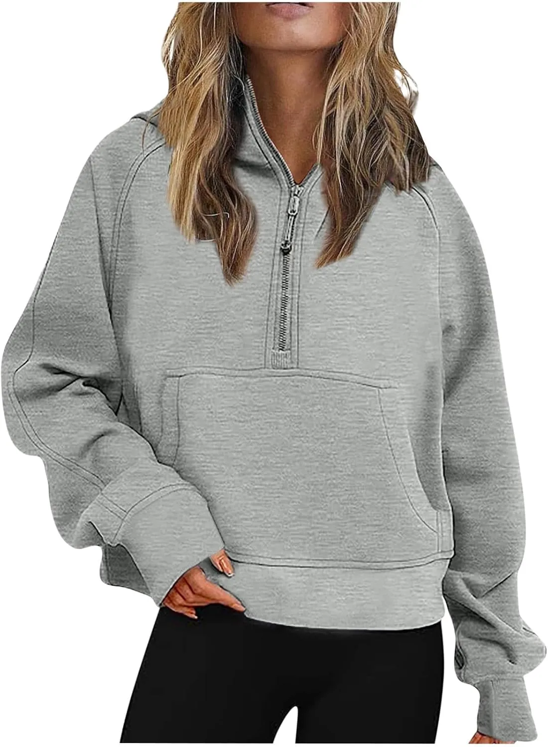 SMIDOW Sweatshirts for Women Half Zip Up Scuba Hoodies with Pockets Croped Y2K Hoodies Fleece Sweatshirts Pullover Tops