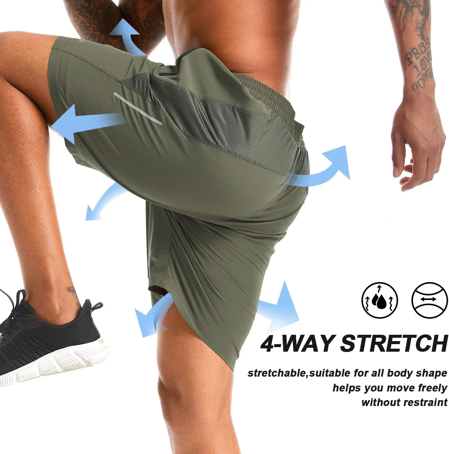 Souke Sports Men's 2 in 1 Workout Running Shorts 7" Quick Dry Gym Athletic Shorts Liner Zipper Pockets