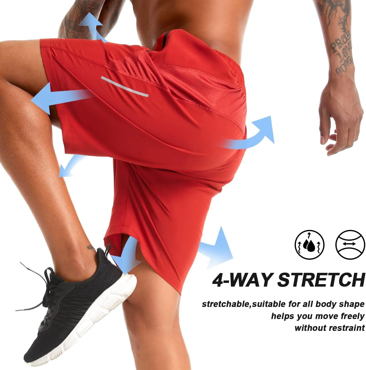 Souke Sports Men's 2 in 1 Workout Running Shorts 7" Quick Dry Gym Athletic Shorts Liner Zipper Pockets