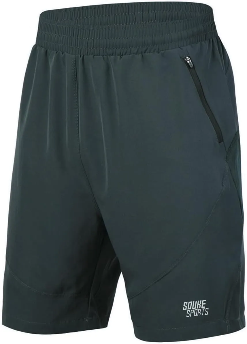 Souke Sports Men's 2 in 1 Workout Running Shorts 7" Quick Dry Gym Athletic Shorts Liner Zipper Pockets