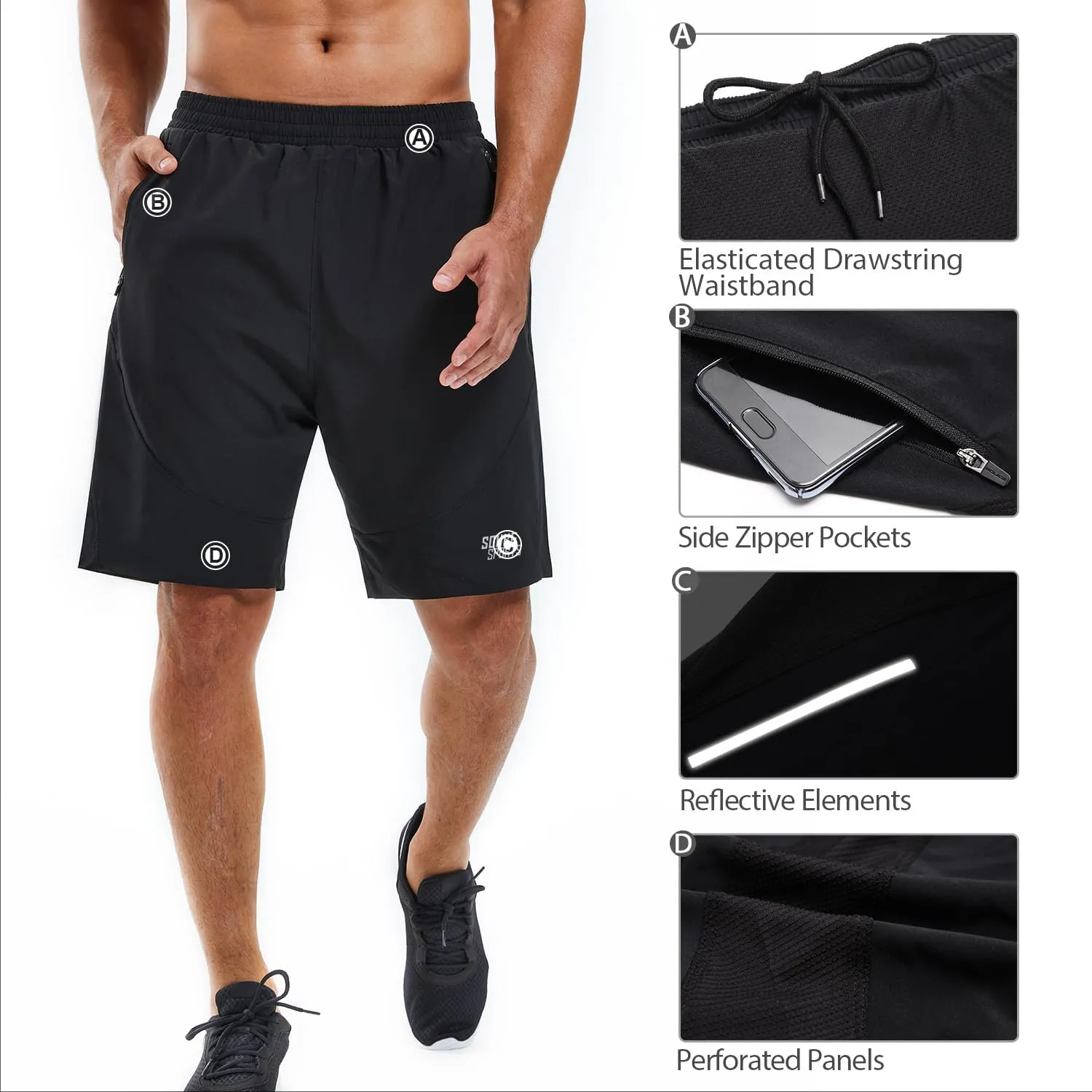 Souke Sports Men's 2 in 1 Workout Running Shorts 7" Quick Dry Gym Athletic Shorts Liner Zipper Pockets