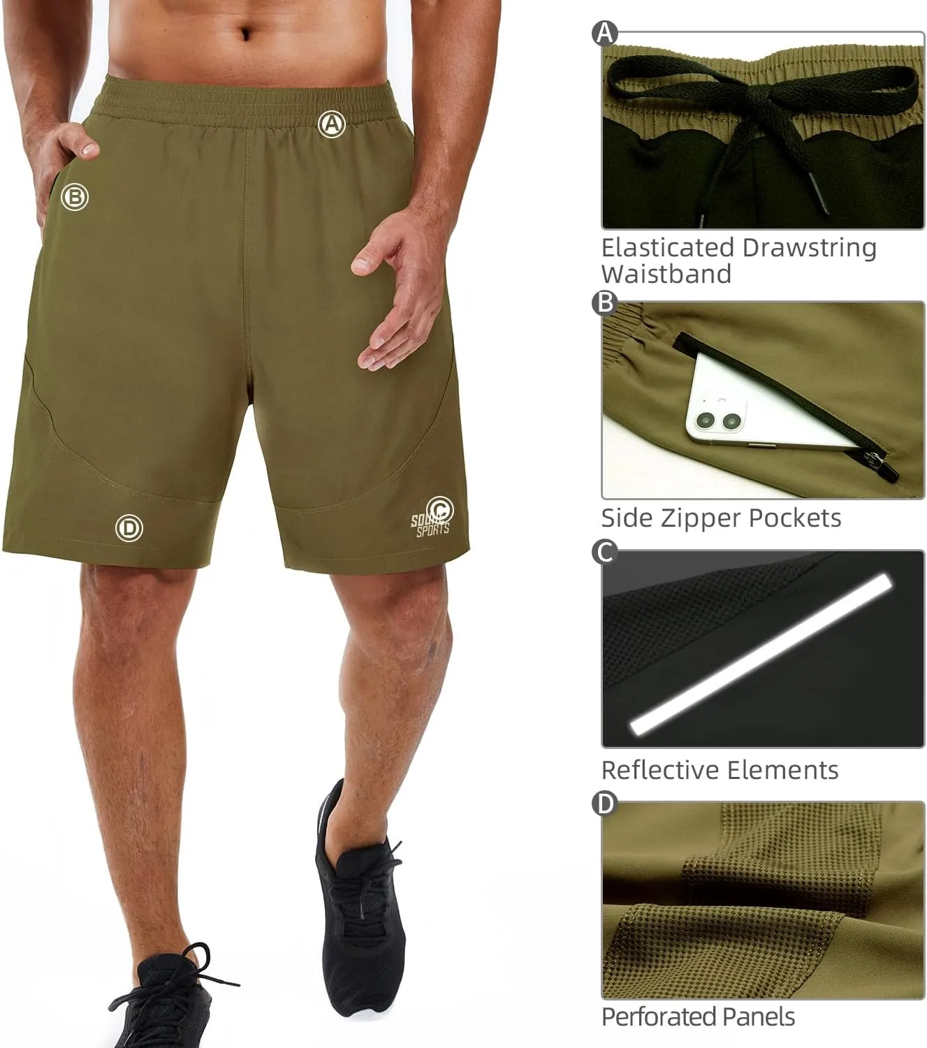 Souke Sports Men's 2 in 1 Workout Running Shorts 7" Quick Dry Gym Athletic Shorts Liner Zipper Pockets