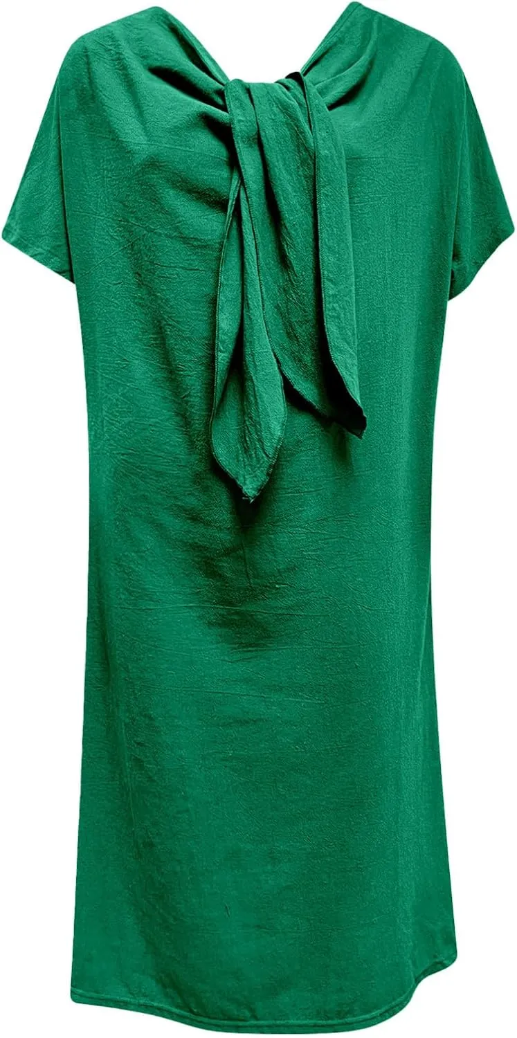 Summer Bohemian Style Blouse Long Skirt for Women Casual V Neck A Line Casual Dresses for Women Below Knee Length