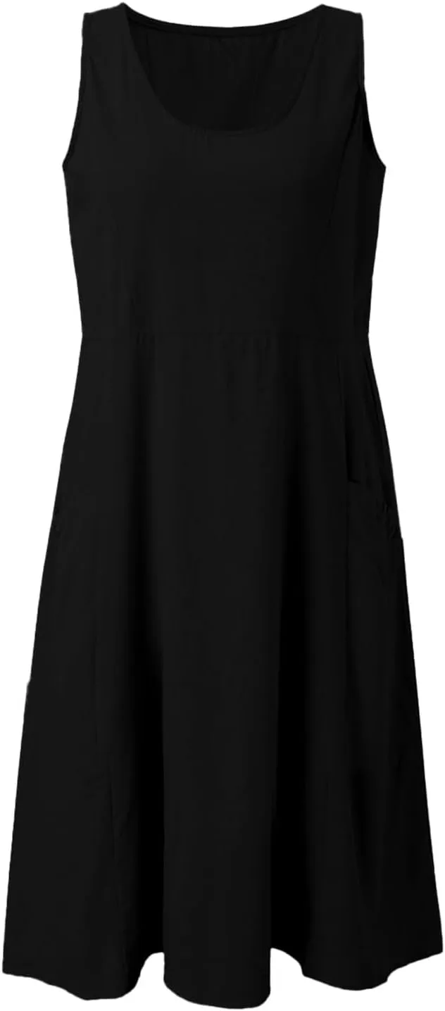 Summer Dresses for Women 2025 Scoop Neck Casual Loose Sleeveless Sundresses Tank Dresses with Pockets