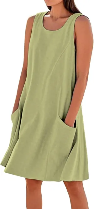 Summer Dresses for Women 2025 Scoop Neck Casual Loose Sleeveless Sundresses Tank Dresses with Pockets