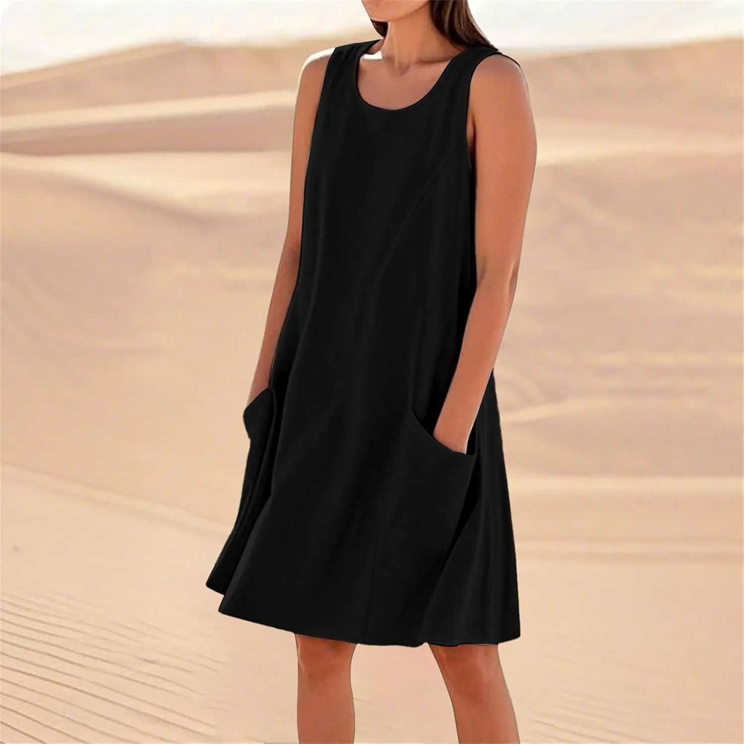 Summer Dresses for Women 2025 Scoop Neck Casual Loose Sleeveless Sundresses Tank Dresses with Pockets