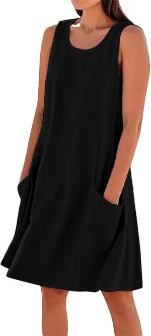 Summer Dresses for Women 2025 Scoop Neck Casual Loose Sleeveless Sundresses Tank Dresses with Pockets