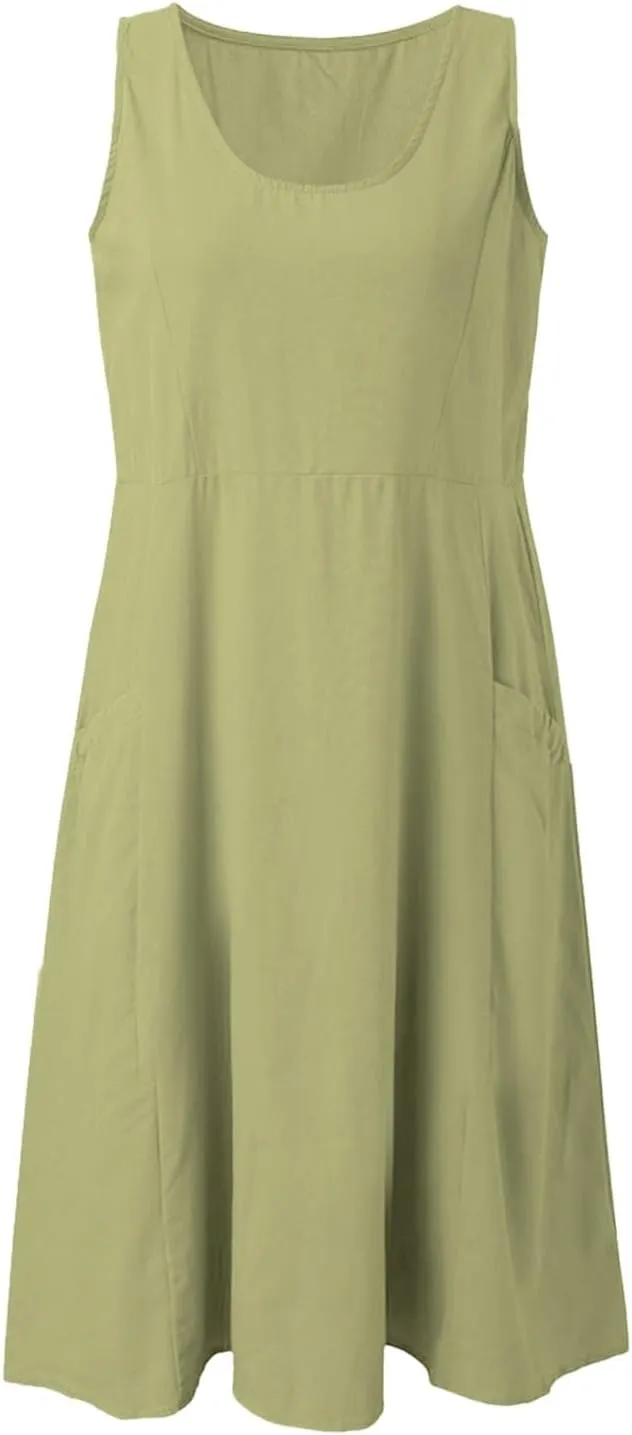Summer Dresses for Women 2025 Scoop Neck Casual Loose Sleeveless Sundresses Tank Dresses with Pockets