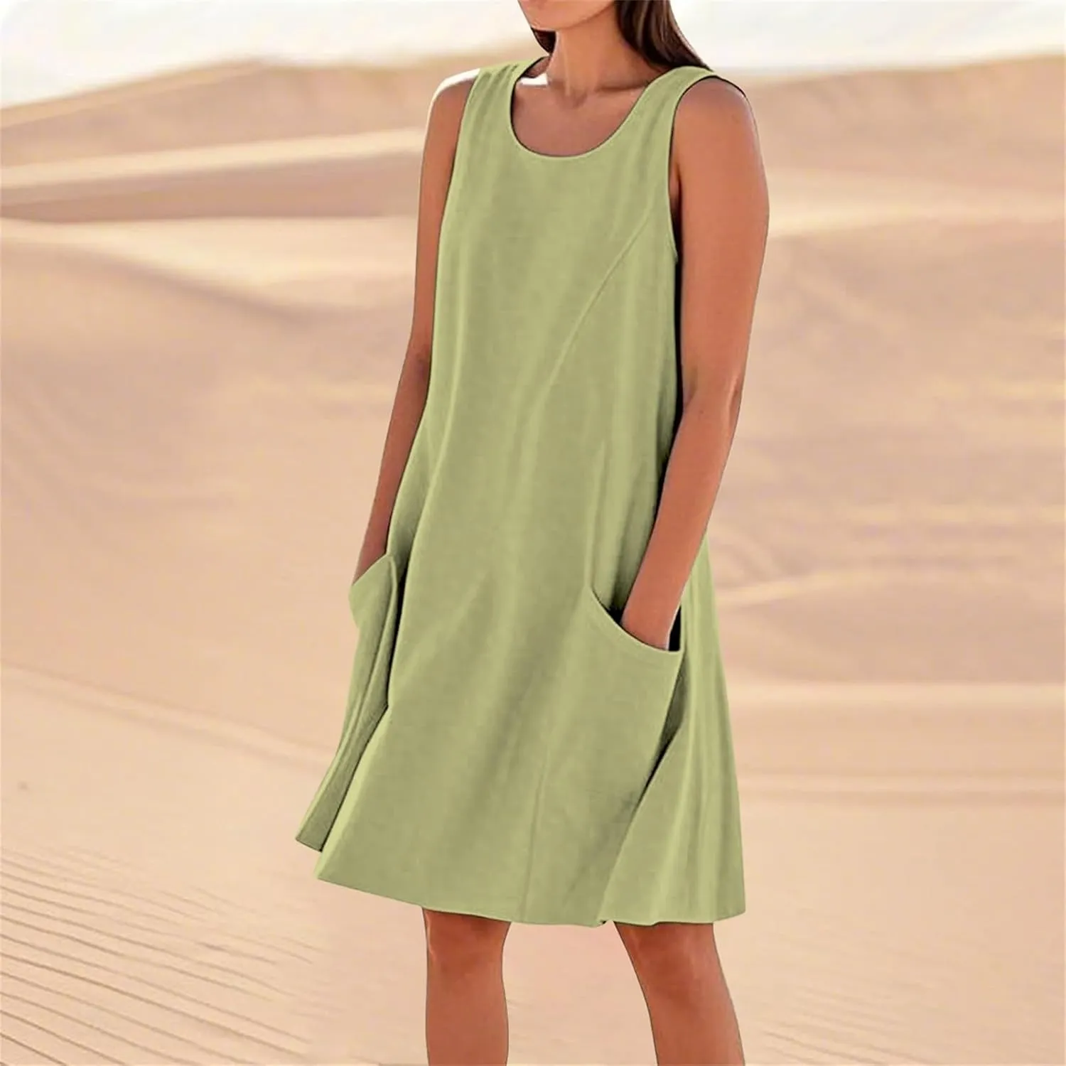 Summer Dresses for Women 2025 Scoop Neck Casual Loose Sleeveless Sundresses Tank Dresses with Pockets