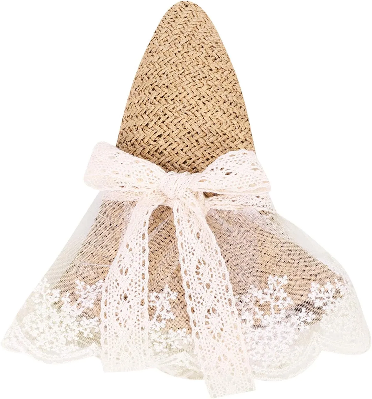 Summer Lace Straw Hats for Girls Wide Brim Floppy Beach Sun Visor Hat with lace Bowknot