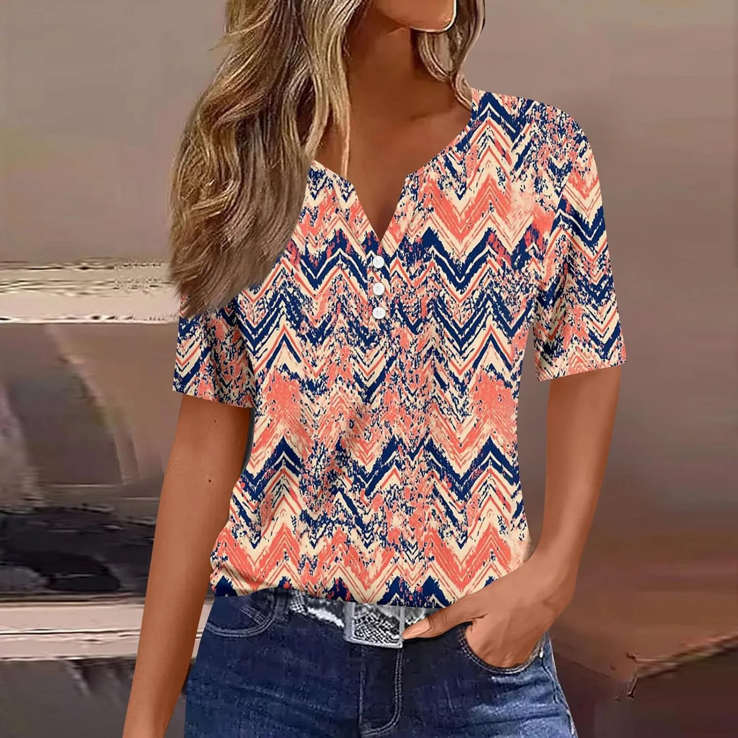 Summer Tops for Women 2025 Vacation Trendy V Neck Boho Short Sleeve Shirts Casual Loose Comfy Tunics Blouses