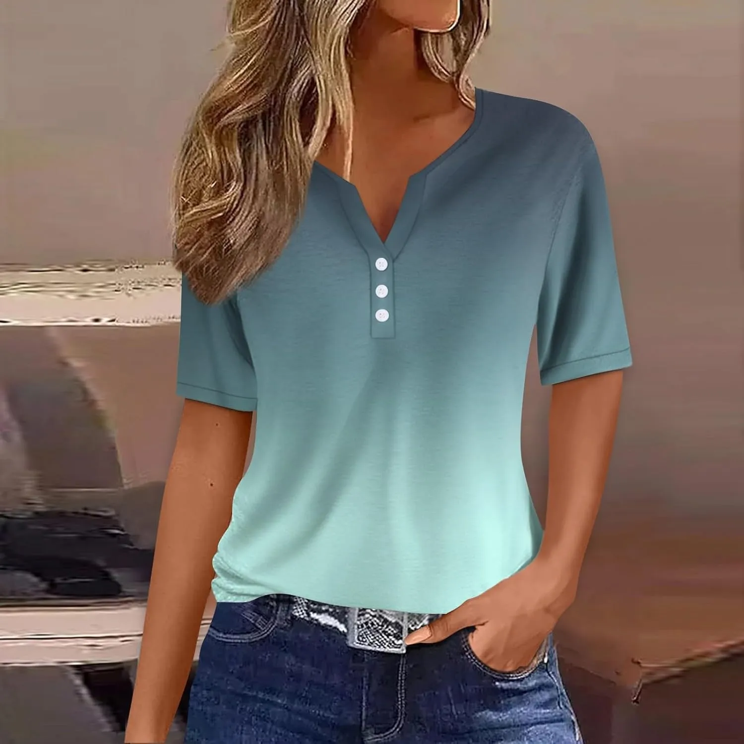 Summer Tops for Women 2025 Vacation Trendy V Neck Boho Short Sleeve Shirts Casual Loose Comfy Tunics Blouses