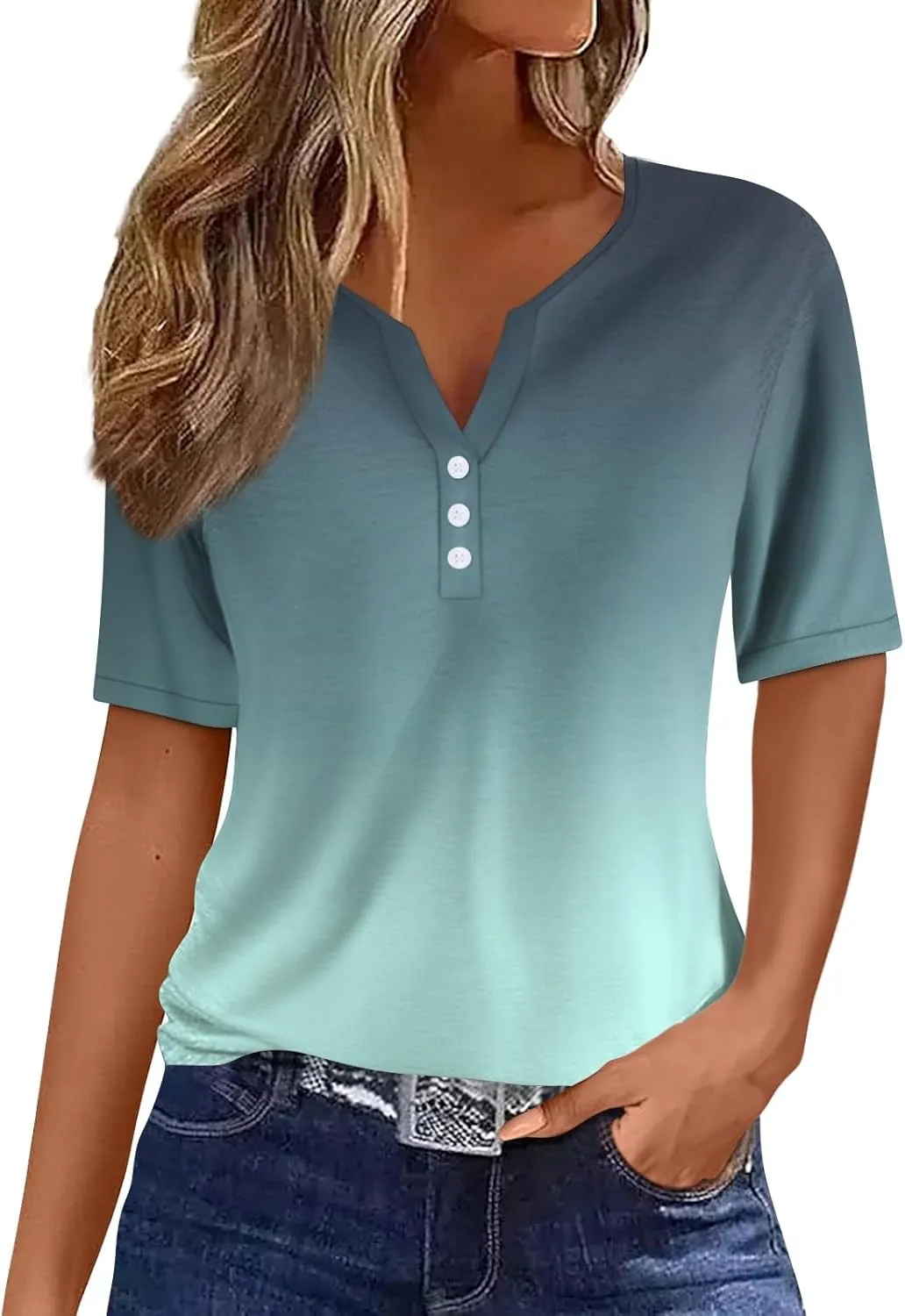 Summer Tops for Women 2025 Vacation Trendy V Neck Boho Short Sleeve Shirts Casual Loose Comfy Tunics Blouses