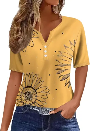Summer Tops for Women 2025 Vacation Trendy V Neck Boho Short Sleeve Shirts Casual Loose Comfy Tunics Blouses