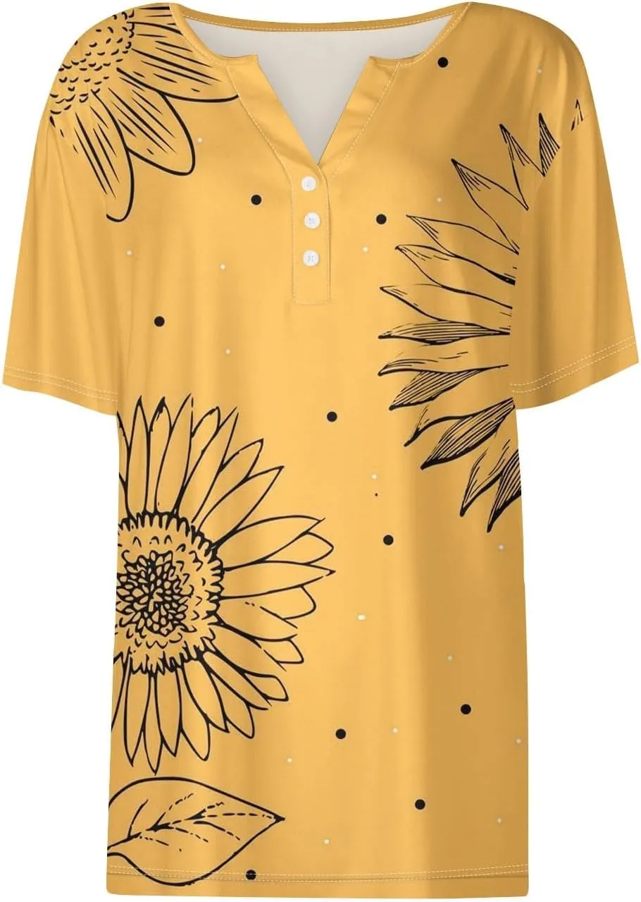 Summer Tops for Women 2025 Vacation Trendy V Neck Boho Short Sleeve Shirts Casual Loose Comfy Tunics Blouses