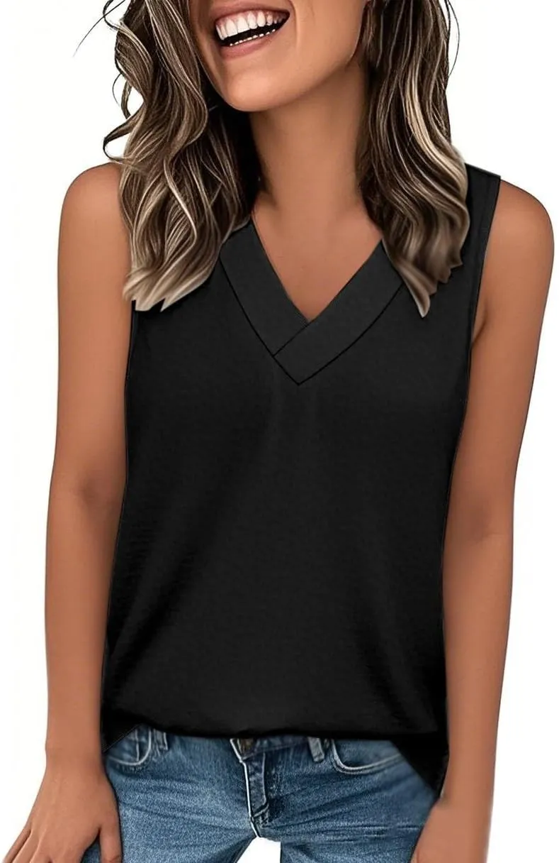 Tank Top for Women Summer V Neck T-Shirt Trendy Sleeveless Comfy Tee Shirts Loose Beach Vacation Clothes