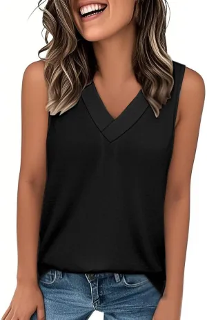 Tank Top for Women Summer V Neck T-Shirt Trendy Sleeveless Comfy Tee Shirts Loose Beach Vacation Clothes