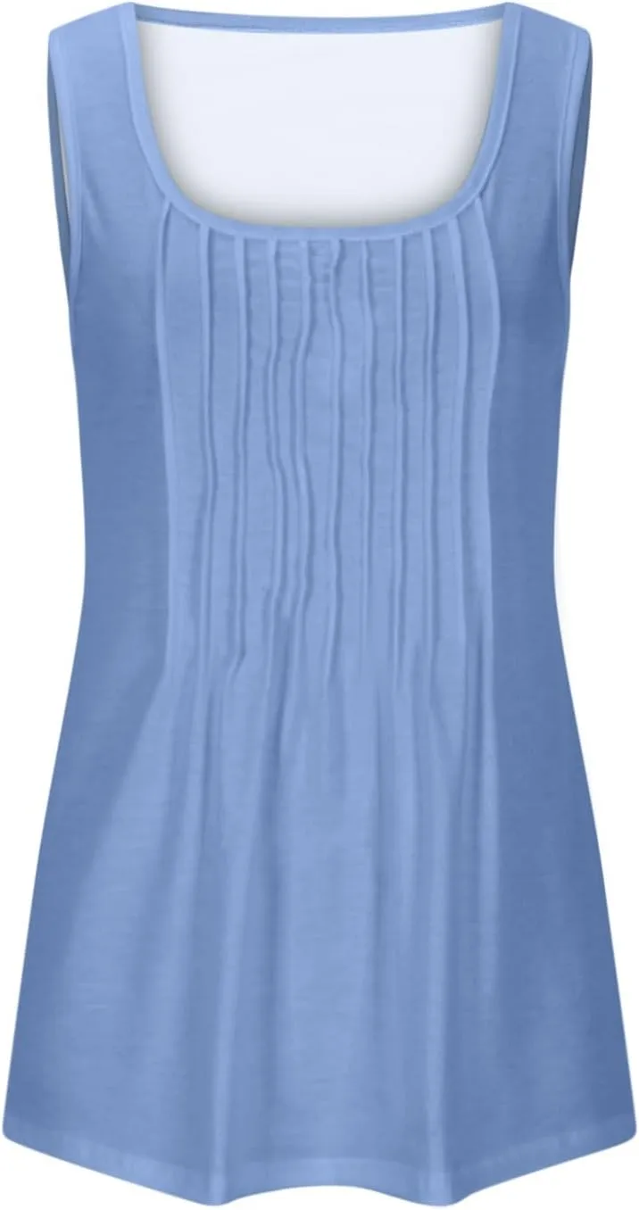 Tank Tops for Women 2025 Plus Size Summer Tops Trendy Sleeveless Scoop Neck Pleated Casual Loose Fit T Shirts