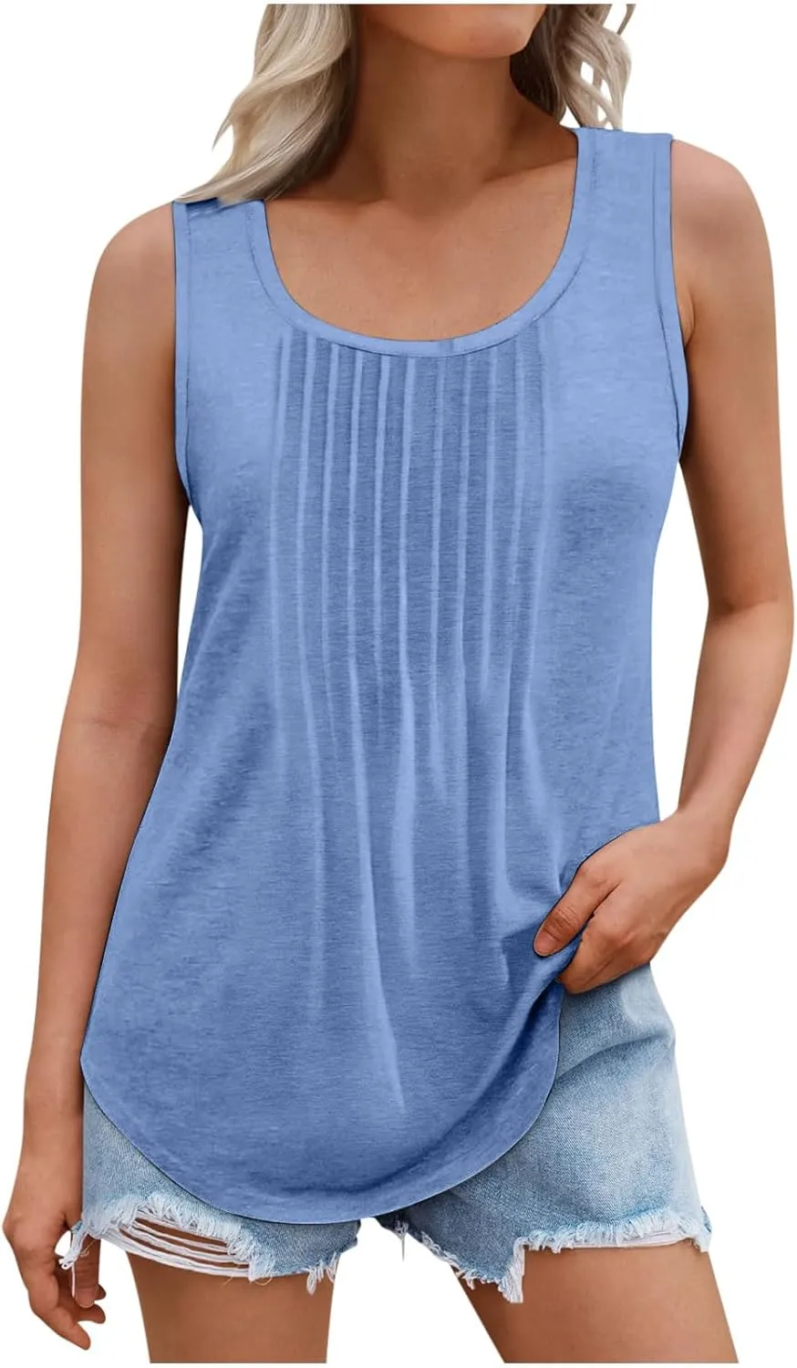 Tank Tops for Women 2025 Plus Size Summer Tops Trendy Sleeveless Scoop Neck Pleated Casual Loose Fit T Shirts
