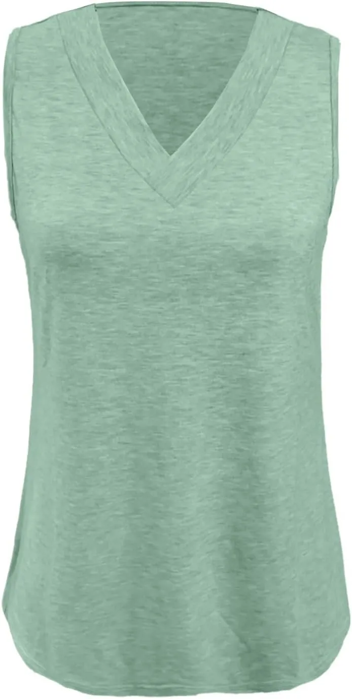 Tank Tops for Women Summer V Neck T Shirt Trendy Sleeveless Flowy Basic Tee Shirt Loose Fashion 2025