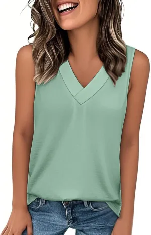 Tank Tops for Women Summer V Neck T Shirt Trendy Sleeveless Flowy Basic Tee Shirt Loose Fashion 2025