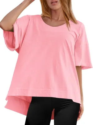 Tankaneo Womens Oversized Scoop Neck Tshirts Summer Casual Short Sleeve Tops Side Slit Loose Fit Basic Tee Shirts