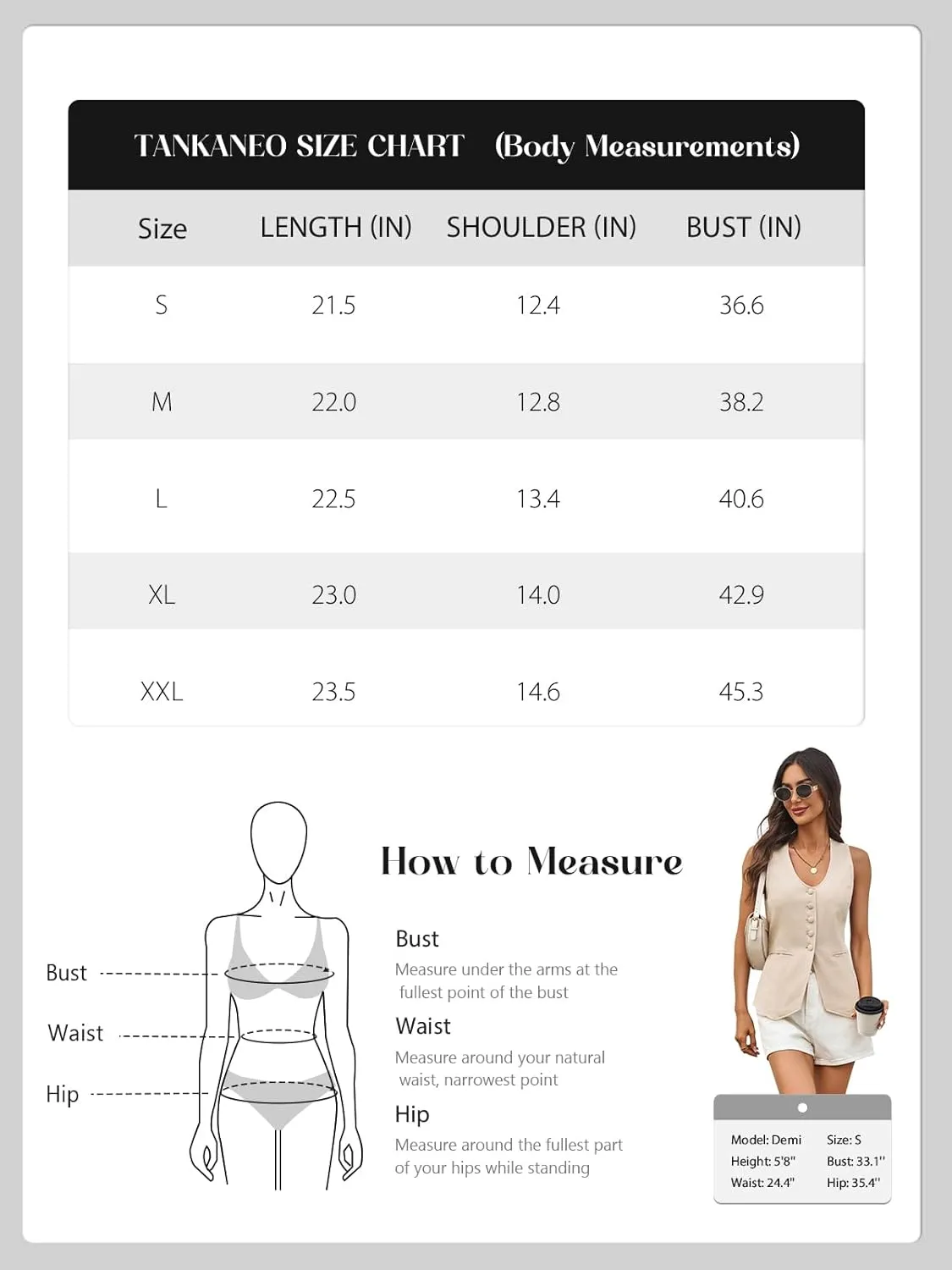 Tankaneo Womens Scoop Neck Blazer Vest Summer Linen Sleeveless Fitted Waistcoat Work Casual Cotton Suit Tops