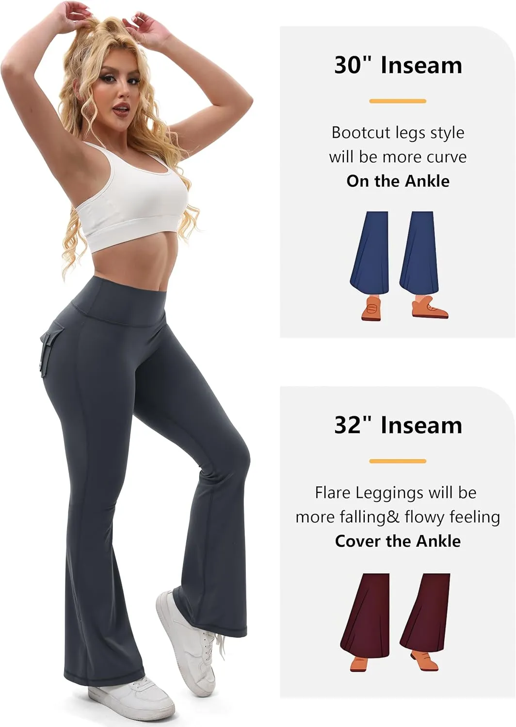 Tapata Womens Flare Leggings 28/30/32/34 Inseam Petite Tall Long Scrunch Butt Lift Gym Workout Yoga Pants with Pockets