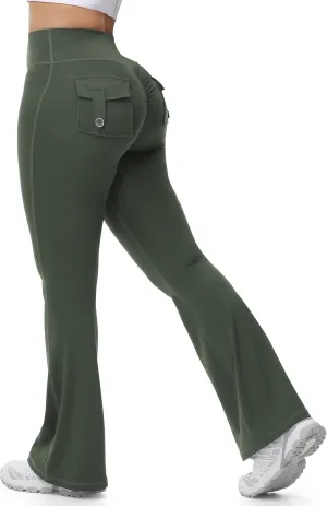 Tapata Womens Flare Leggings 28/30/32/34 Inseam Petite Tall Long Scrunch Butt Lift Gym Workout Yoga Pants with Pockets