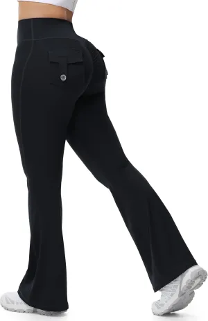 Tapata Womens Flare Leggings 28/30/32/34 Inseam Petite Tall Long Scrunch Butt Lift Gym Workout Yoga Pants with Pockets