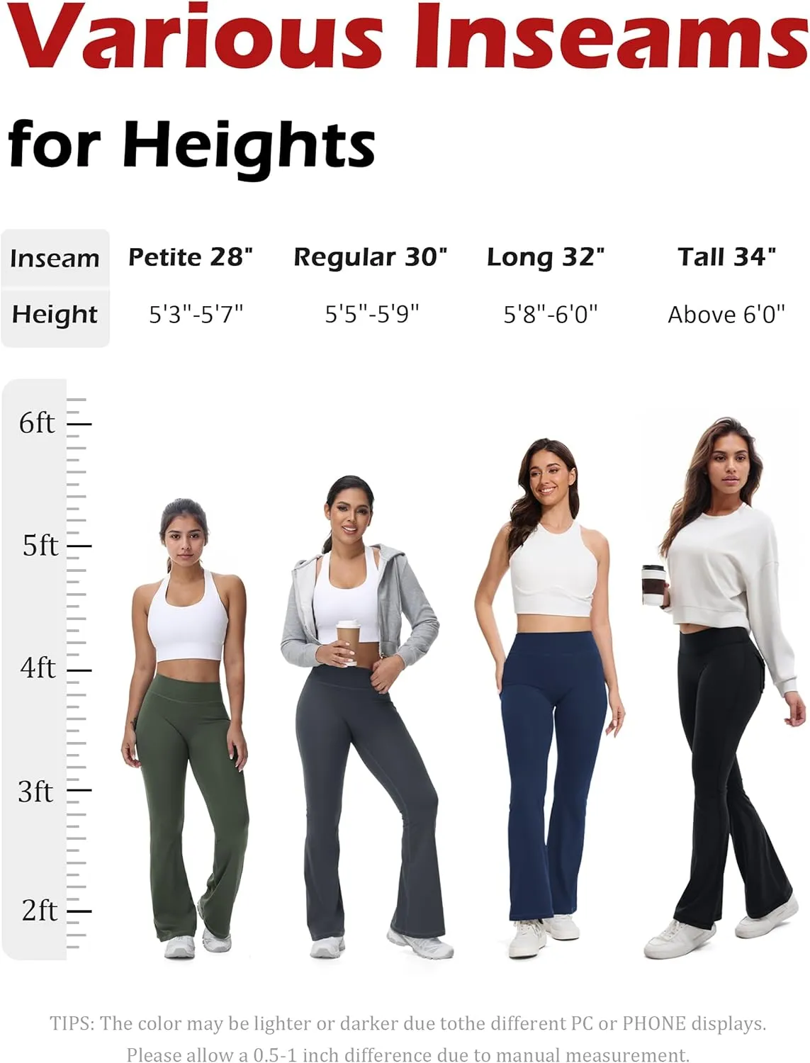 Tapata Womens Flare Leggings 28/30/32/34 Inseam Petite Tall Long Scrunch Butt Lift Gym Workout Yoga Pants with Pockets