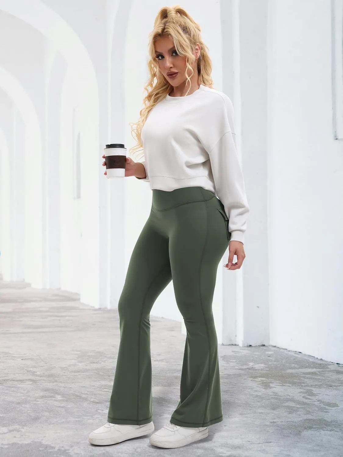 Tapata Womens Flare Leggings 28/30/32/34 Inseam Petite Tall Long Scrunch Butt Lift Gym Workout Yoga Pants with Pockets