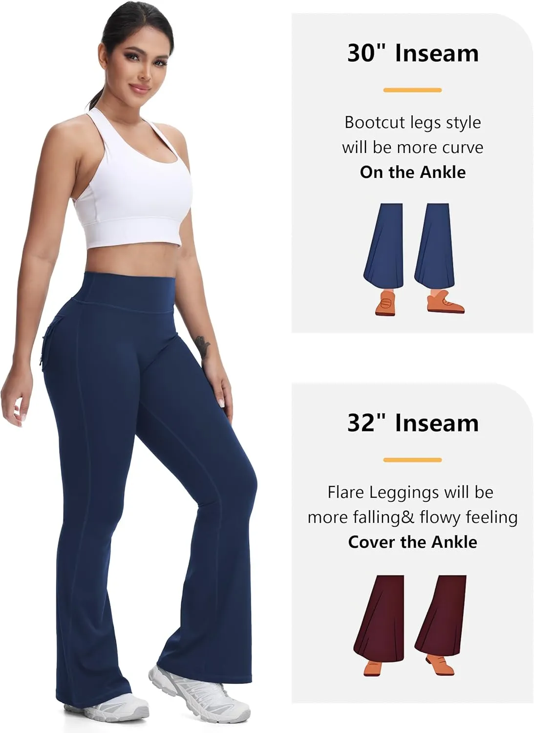 Tapata Womens Flare Leggings 28/30/32/34 Inseam Petite Tall Long Scrunch Butt Lift Gym Workout Yoga Pants with Pockets