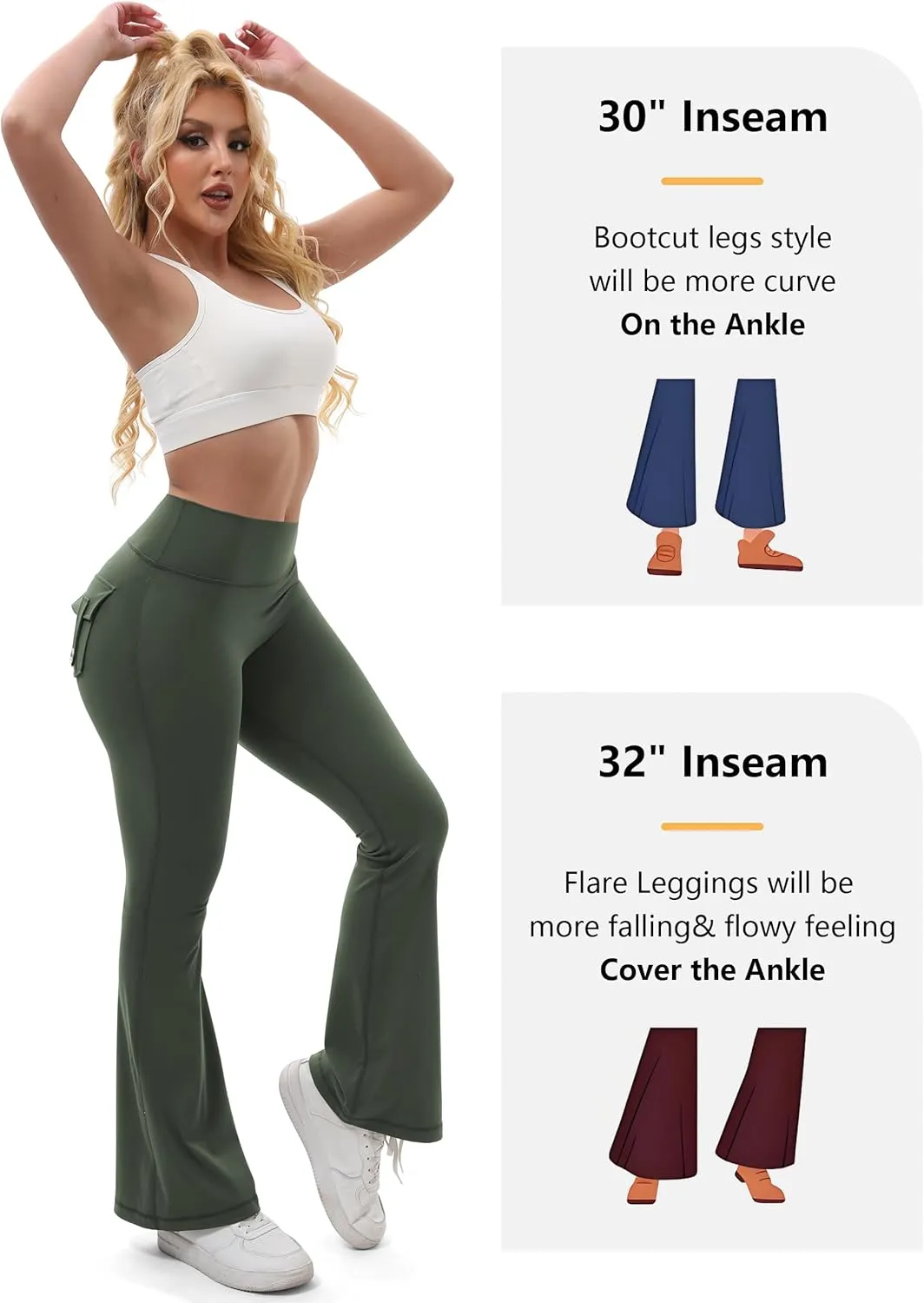 Tapata Womens Flare Leggings 28/30/32/34 Inseam Petite Tall Long Scrunch Butt Lift Gym Workout Yoga Pants with Pockets