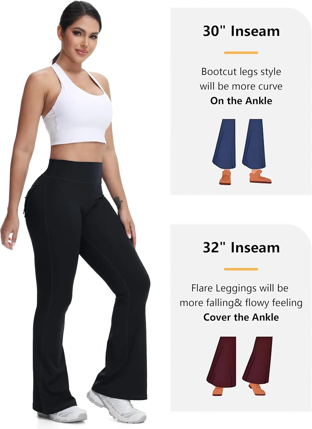 Tapata Womens Flare Leggings 28/30/32/34 Inseam Petite Tall Long Scrunch Butt Lift Gym Workout Yoga Pants with Pockets
