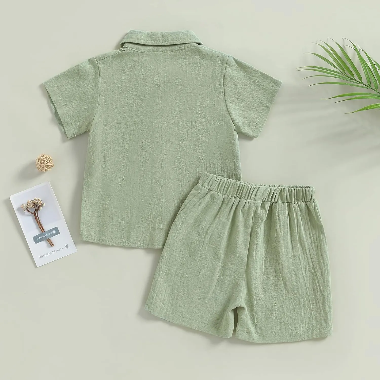 Toddler Baby Boy Linen Outfits Solid Color Short Sleeve Lapel Button Down Shirt and Shorts Summer Clothes Set