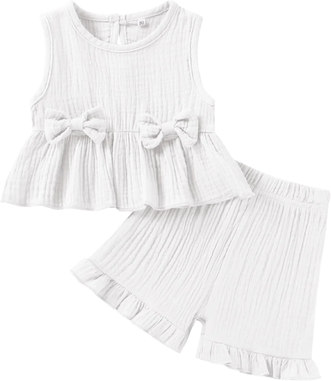 Toddler Baby Girl Clothes Cute Outfits Girls Linen Bow Tank Tops Ruffle Shorts Set Spring Summer Clothes for Kids