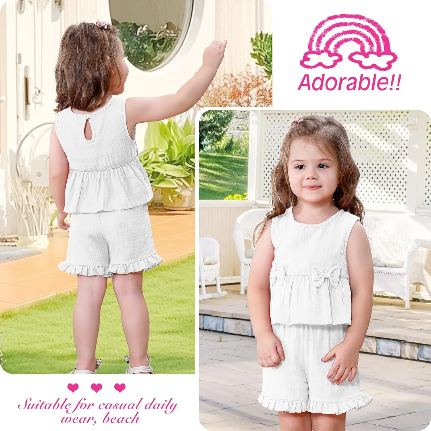 Toddler Baby Girl Clothes Cute Outfits Girls Linen Bow Tank Tops Ruffle Shorts Set Spring Summer Clothes for Kids