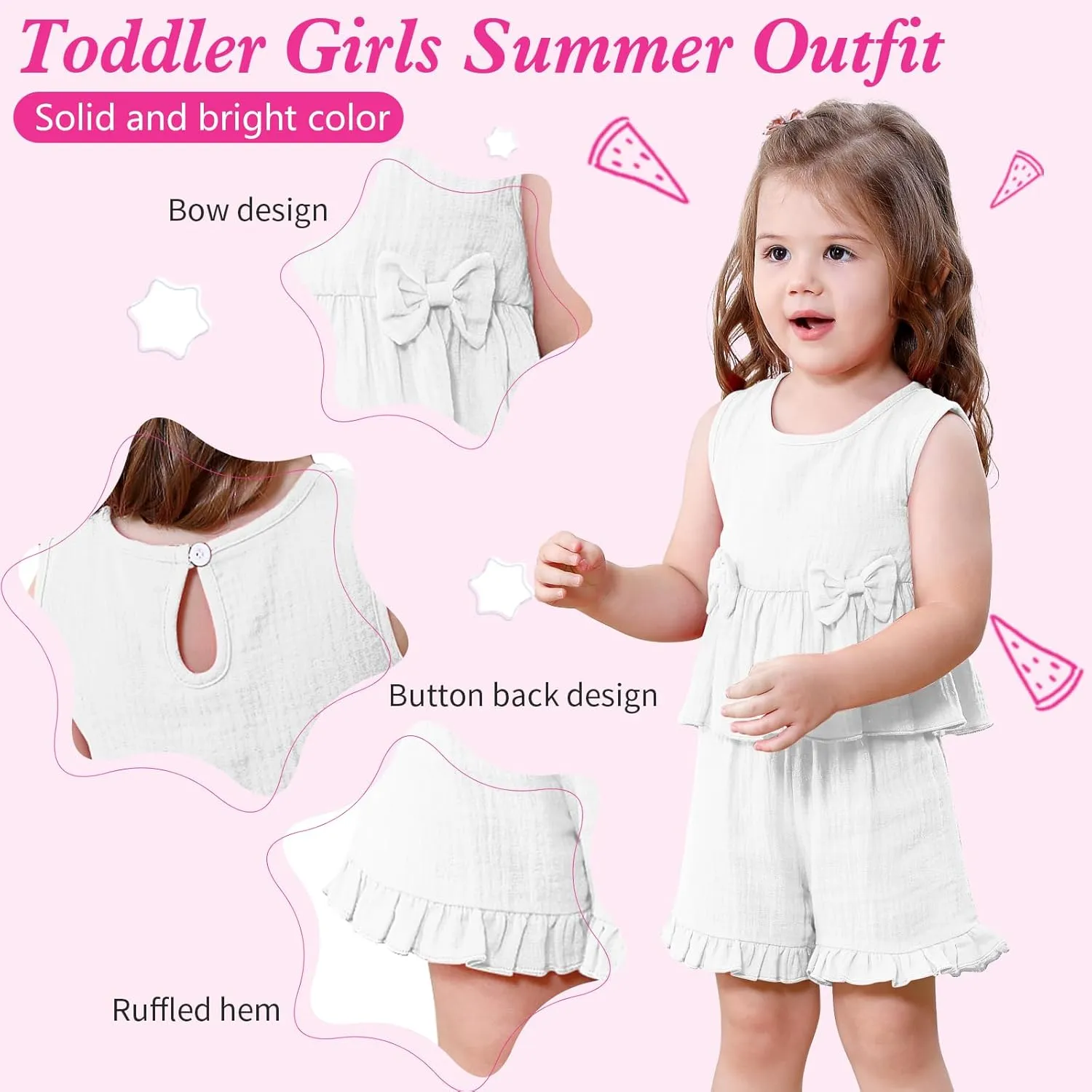 Toddler Baby Girl Clothes Cute Outfits Girls Linen Bow Tank Tops Ruffle Shorts Set Spring Summer Clothes for Kids