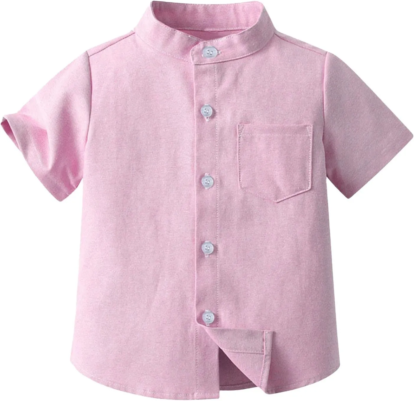 Toddler Boys Button Up Henley Shirt Baby Summer Linen Cotton Dress Shirts Kids Short Sleeve Tees Tops with One Pocket