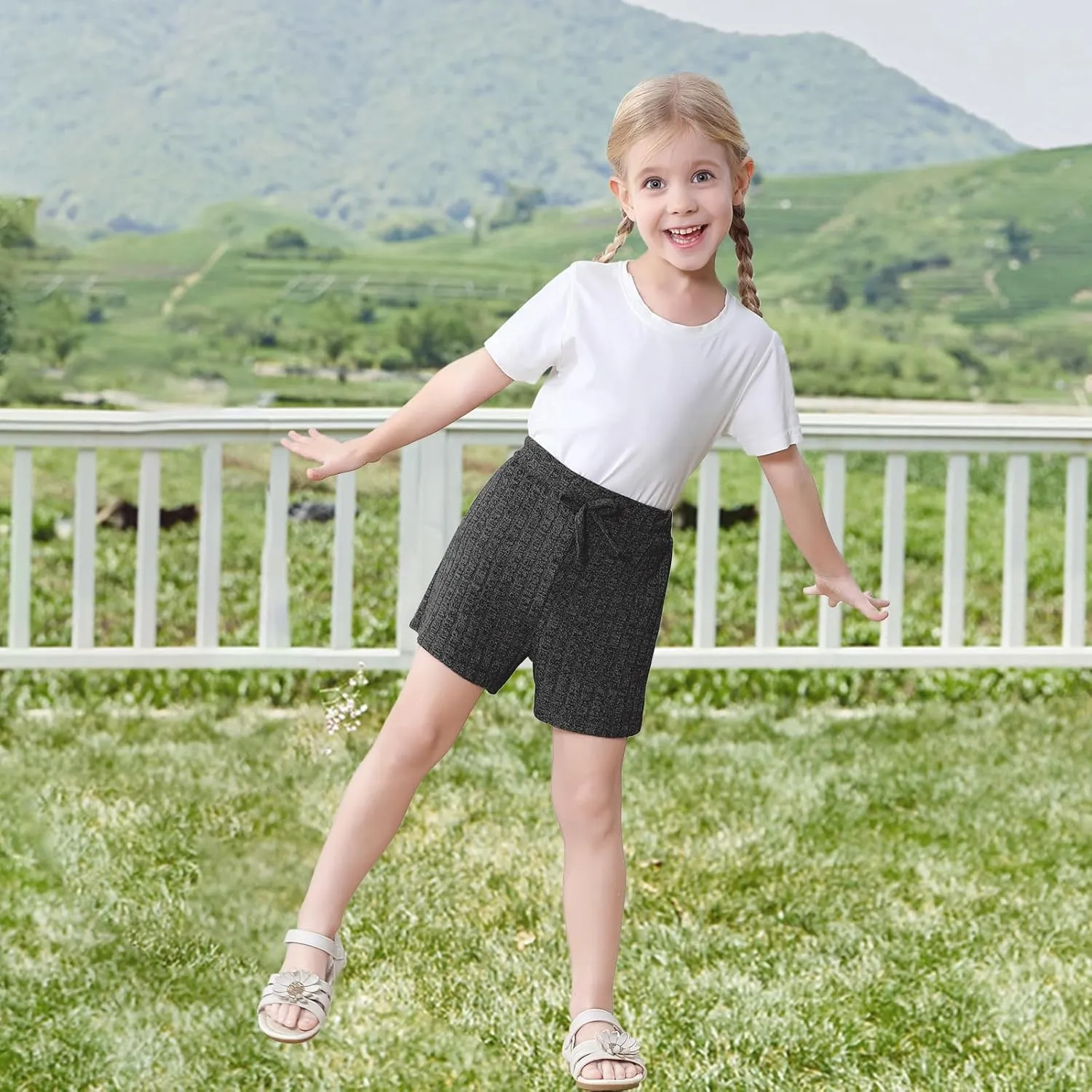 Toddler Girls Shorts Soft Ribbed Knit with Bow Baby Girls Casual Playing Summer Shorts for Little Kid 18 Month-6T