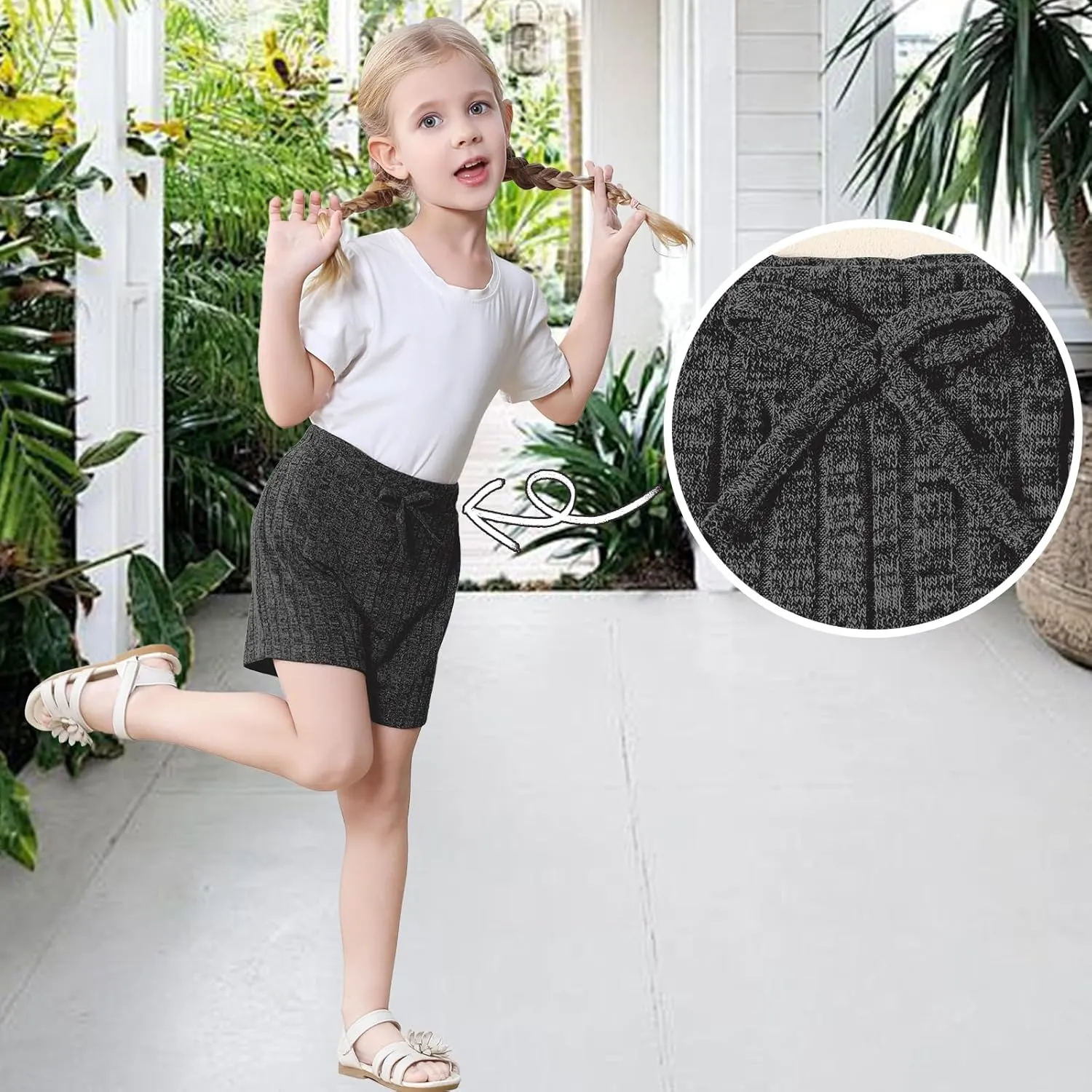 Toddler Girls Shorts Soft Ribbed Knit with Bow Baby Girls Casual Playing Summer Shorts for Little Kid 18 Month-6T