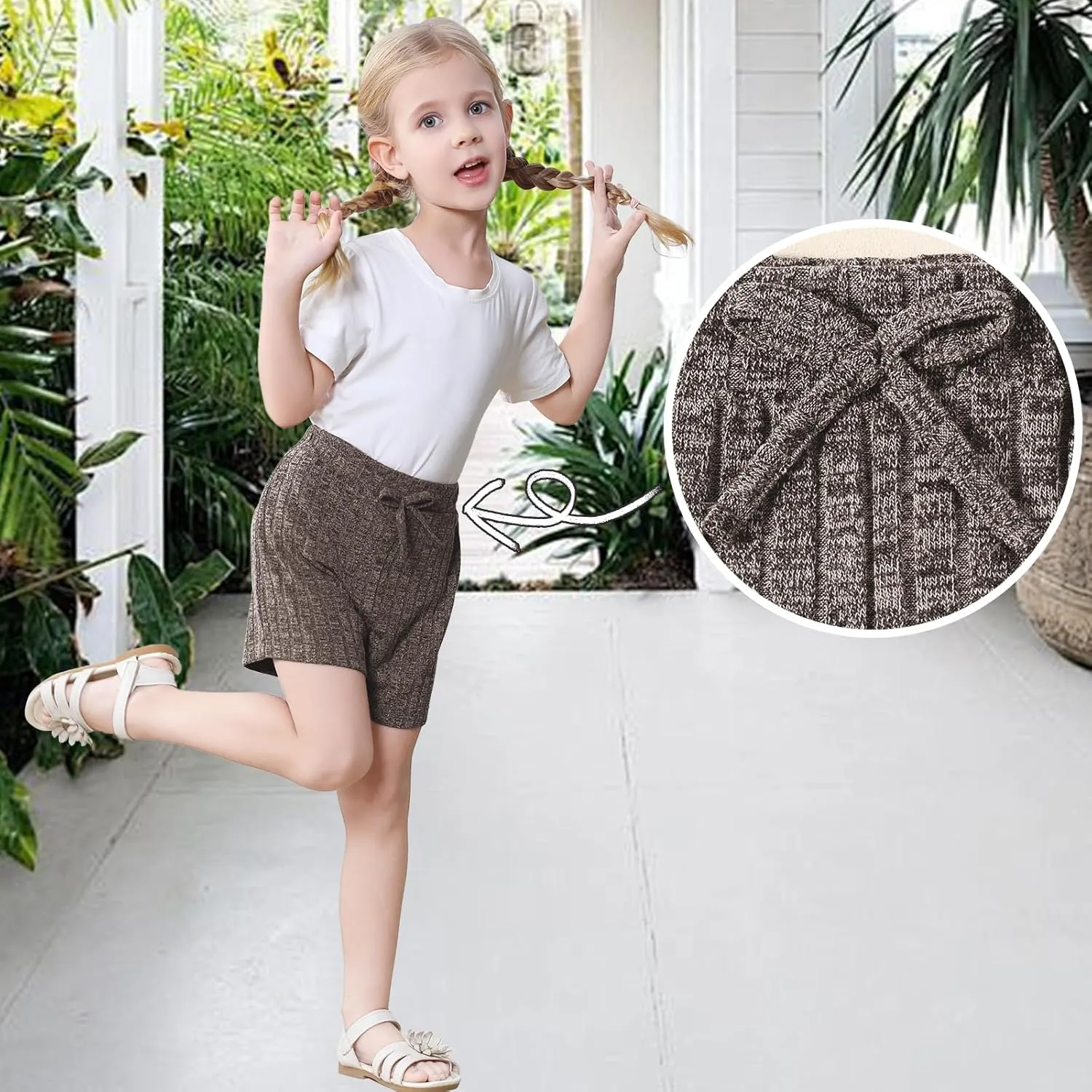 Toddler Girls Shorts Soft Ribbed Knit with Bow Baby Girls Casual Playing Summer Shorts for Little Kid 18 Month-6T