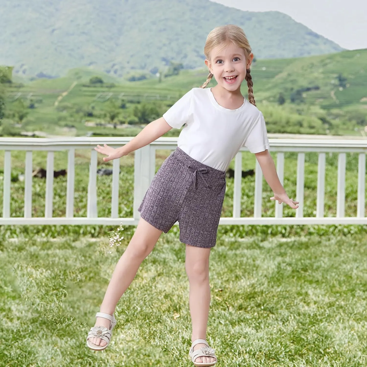 Toddler Girls Shorts Soft Ribbed Knit with Bow Baby Girls Casual Playing Summer Shorts for Little Kid 18 Month-6T