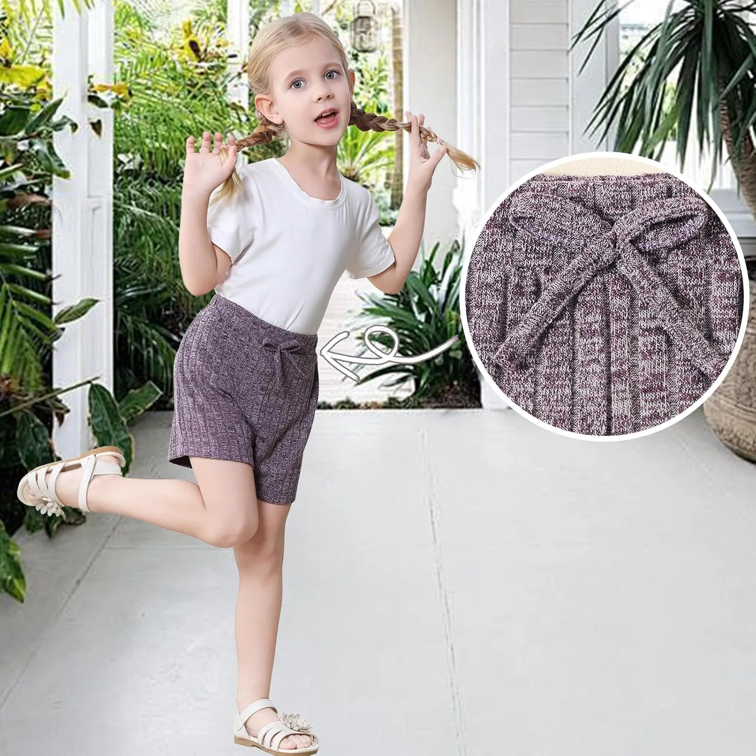 Toddler Girls Shorts Soft Ribbed Knit with Bow Baby Girls Casual Playing Summer Shorts for Little Kid 18 Month-6T