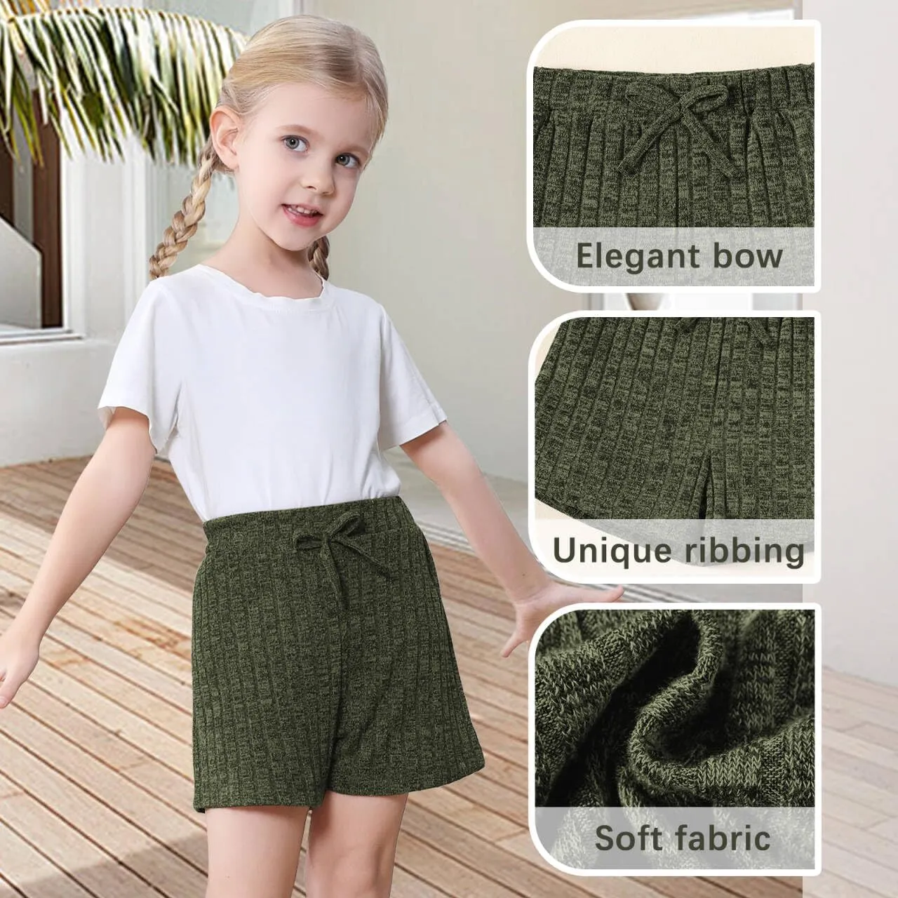 Toddler Girls Shorts Soft Ribbed Knit with Bow Baby Girls Casual Playing Summer Shorts for Little Kid 18 Month-6T