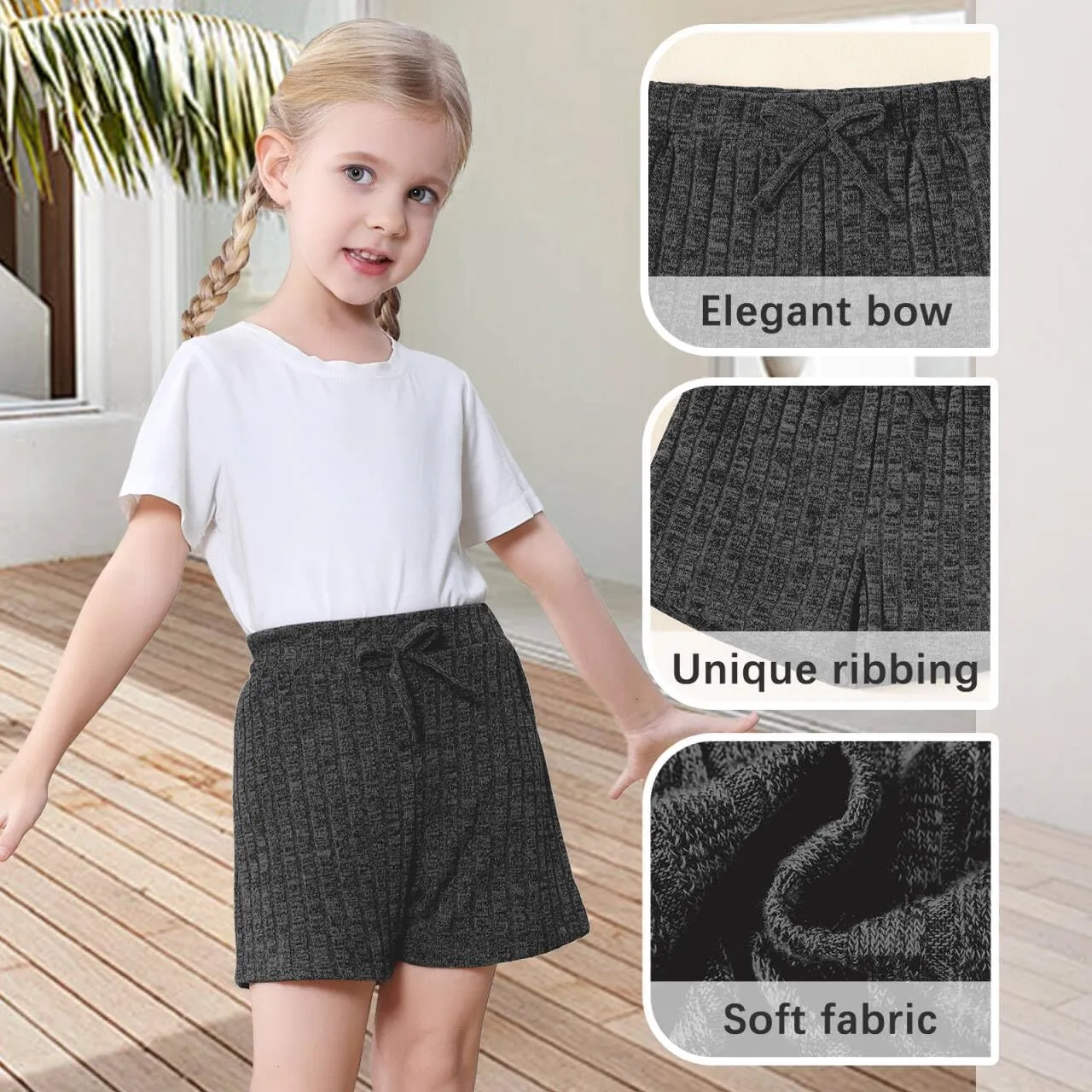 Toddler Girls Shorts Soft Ribbed Knit with Bow Baby Girls Casual Playing Summer Shorts for Little Kid 18 Month-6T