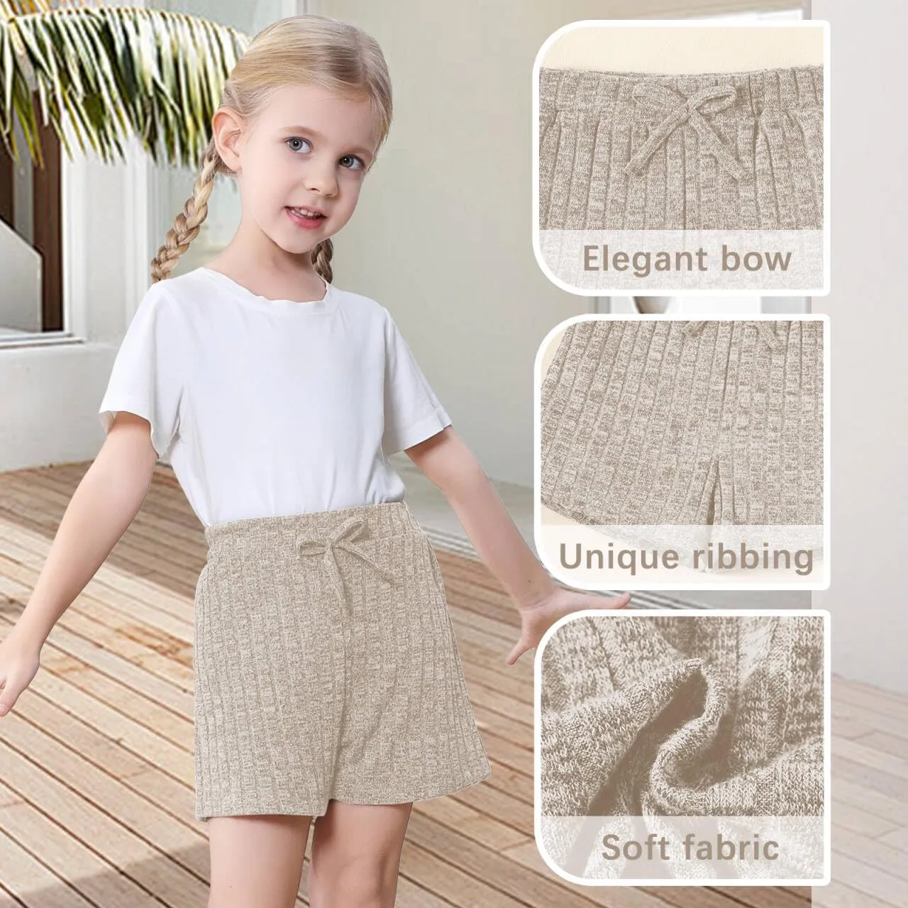 Toddler Girls Shorts Soft Ribbed Knit with Bow Baby Girls Casual Playing Summer Shorts for Little Kid 18 Month-6T