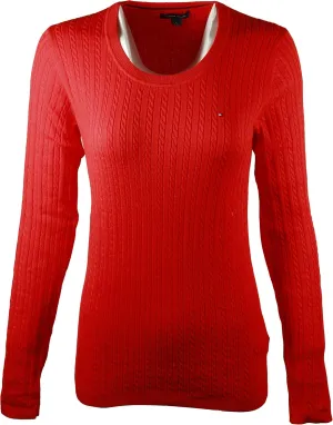 Tommy Hilfiger Womens Scoop Neck Cable Knit Sweater